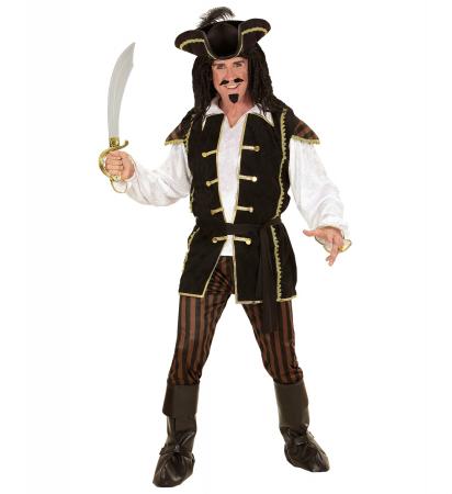 Piraten Kostüm Hemd mit Weste, Hose, Gürtel, Hut mit Federn, Schuhüberzieher