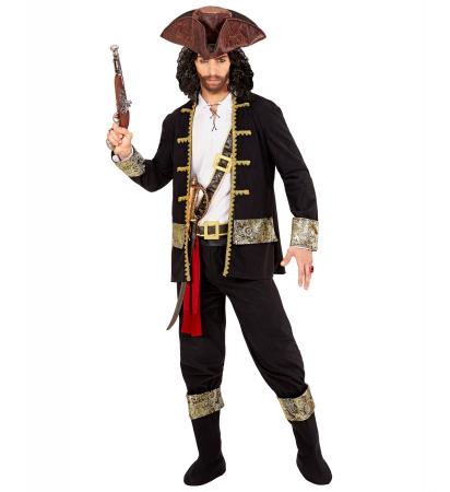 Piraten Kapitän Mantel, Hemd, Hose, Gürtel, Schwerthalter mit Schnalle, Hut, Schuhüberzieher