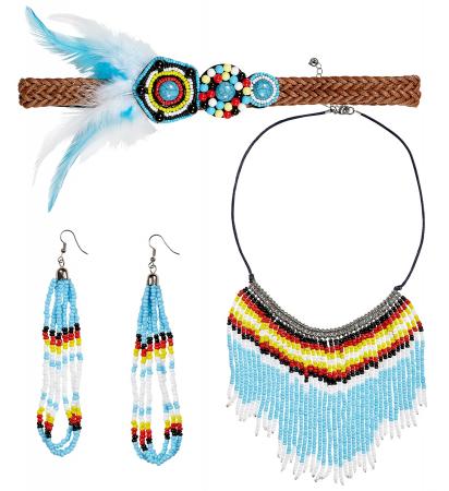 Indianerin Schmuck Set mit Haarband, Ohrring und Halsschmuck