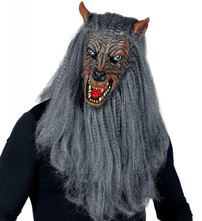 Werwolf Vollkopfmaske mit Fell