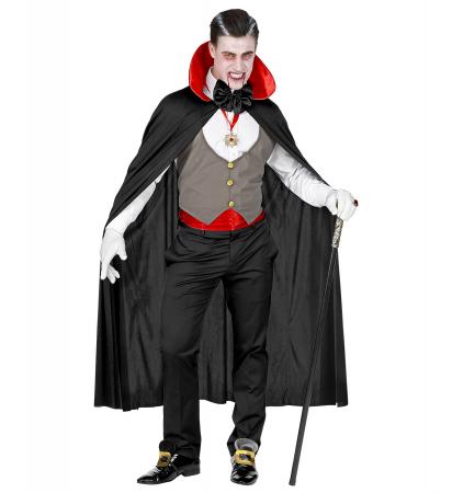 Vampir Kostüm mit Weste, Kummerbund, Fliege, Kette mit Medaillon, Handschuhe, Umhang