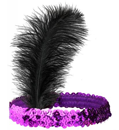 20er Violettes Pailletten Stirnband mit Feder