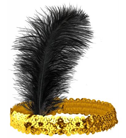 20er Goldenes Pailletten Stirnband mit Feder