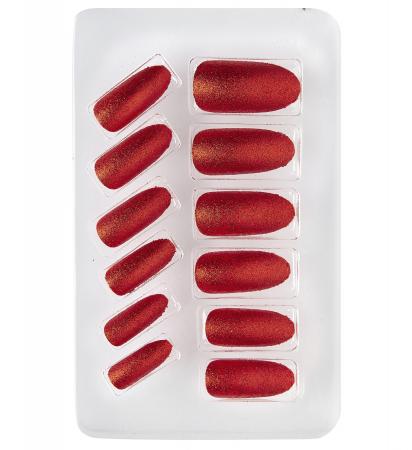 12 selbstklebende Fingernägel Rot Glitzer
