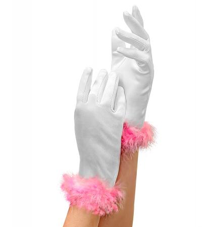 Glamour Handschuhe aus Satin mit Marabou Verzierung für Kinder