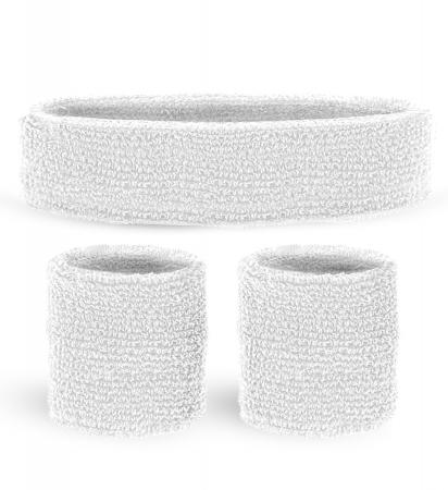 Schweissbänder Set Weiss Stirnband & 2 Armbänder
