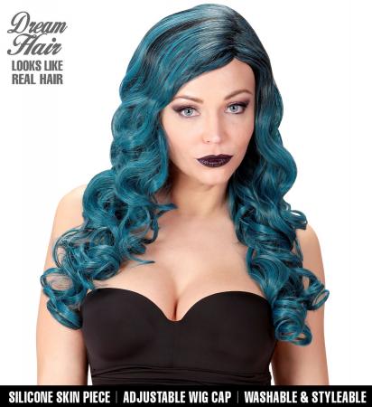 Dream Hair Perücke Rihanna in Blau/Grün Lang gelockt
