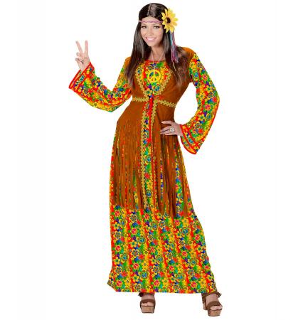 Hippie Woman Kleid mit Weste, Kette mit Peace Zeichen