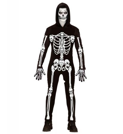 Skelett Overall mit Kapuze Schwarz/Weiss