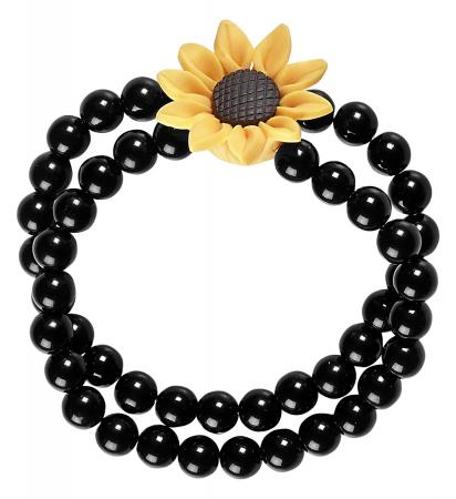 Hippie Perlenarmband Schwarz mit Sonnenblume