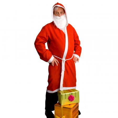 Weihnachtsmann Kostüm mit Mantel, Bart, Gürtel