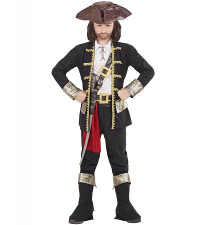 Piraten Kapitän Jacke, Hemd, Hose, Gürtel, Schwerthalter mit Schnalle, Hut, Schuhüberzieher