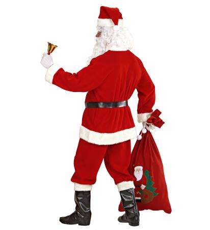 Luxus Weihnachtsmann mit Kasack, Hose, Gürtel, Hut, Stiefelüberzieher, Perücke, Bart mit Schnurrbart, Augenbrauen