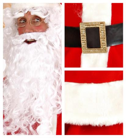 Luxus Weihnachtsmann mit Kasack, Hose, Gürtel, Hut, Stiefelüberzieher, Perücke, Bart mit Schnurrbart, Augenbrauen