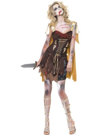 Zombie Gladiator Halloween Damenkostüm braun-gold