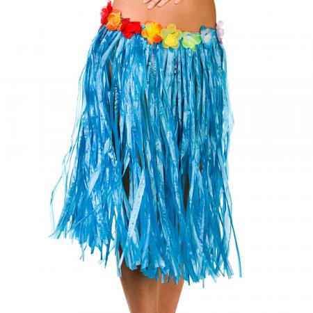Hawai Bastrock mit Blüten 60cm in Blau