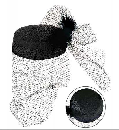 Tina Hut mit Netz und Feder aus Filz Schwarz
