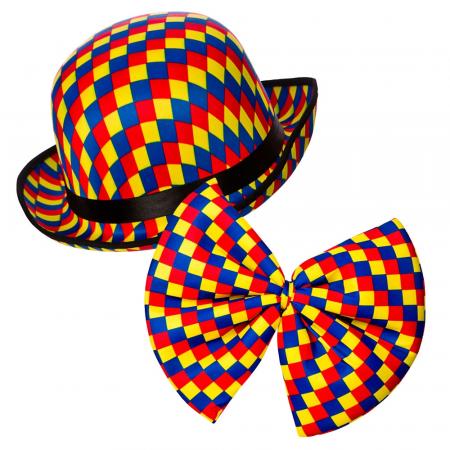 Clown Hut und Fliege kunterbunt Set