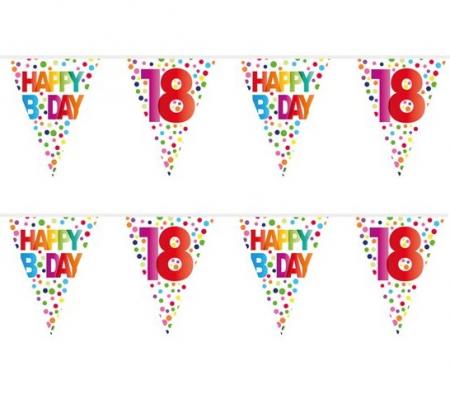 Happy Birthday 18 Wimpelkette 10m mit Dots