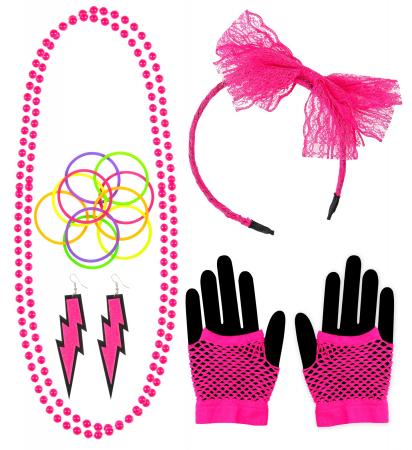 80er Jahre Mode Accessoires Neon Pink Set