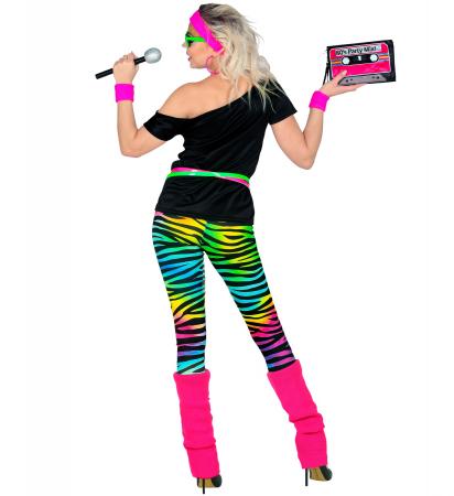 80er Neon Outfit mit Ärmelloses Shirt, Leggings, Beinstulpen, Stirnband, 2 Armbänder