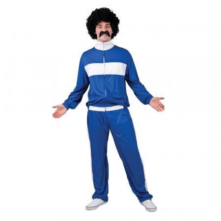 80er Prollo Trainingsanzug Kostüm Blau-Weiss