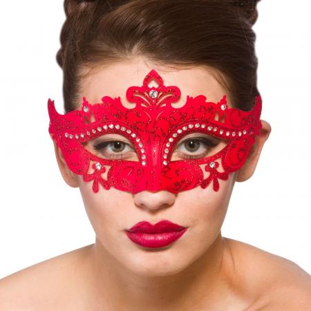 Demonte Maske mit Strasssteinen und Glitter in Rot