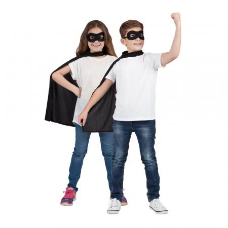 Kinder Super Helden Set mit Umhang und Maske in Schwarz