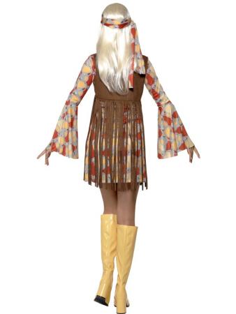 1960er schickes Hippie Girl Kostüm mit Kleid und Fransen Weste