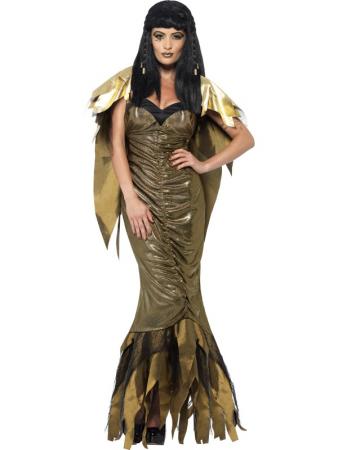 Dunkle Cleopatra Halloween Damenkostüm gold-schwarz mit Video
