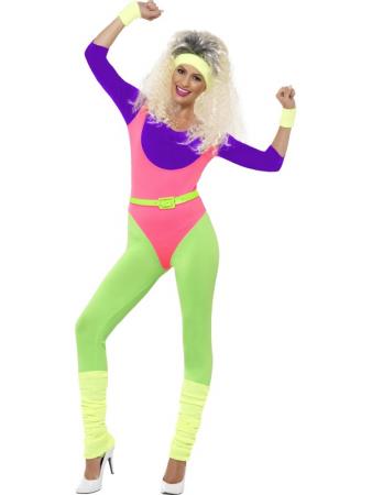 80er Workout Kostüm mit Overall, Haarband und Manschetten l Smiffys 43196