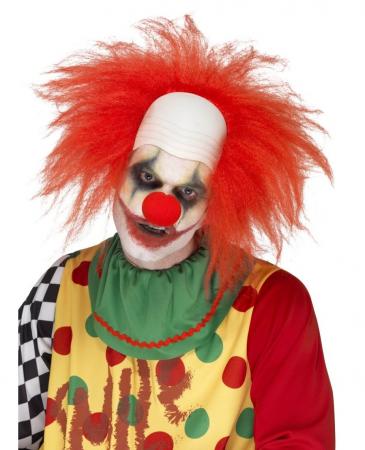 Scary Psycho Clown Perücke mit Glatze und Haarkranz