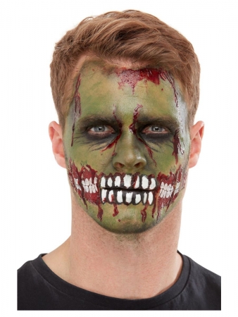 Make-Up Zombie Face Kit, Grün, mit Schminke, Blut, Stiften, Transfer & Schwamm