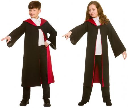 Deluxe Zauberer Magier Robe für Kinder Schwarz Rot