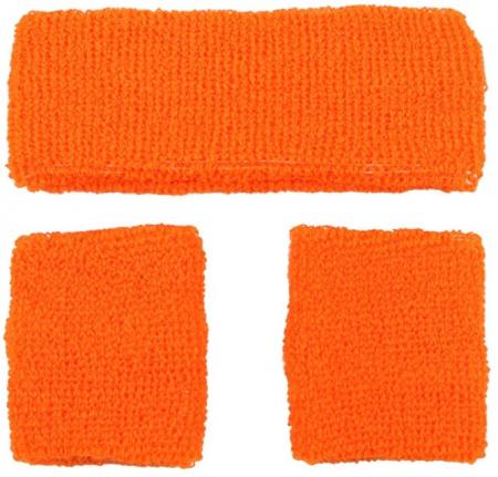 80er Retro Schweissbänder Set Neon Orange