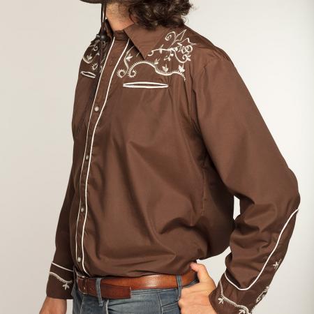 Authentisches Cowboy Hemd Braun mit Stickereien