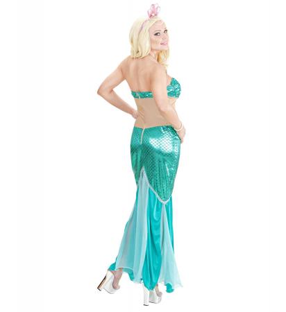 Mermaid Meerjungfrau Damen Kostüm Kleid mit Perlenhalskette, Haarreif mit Perlen