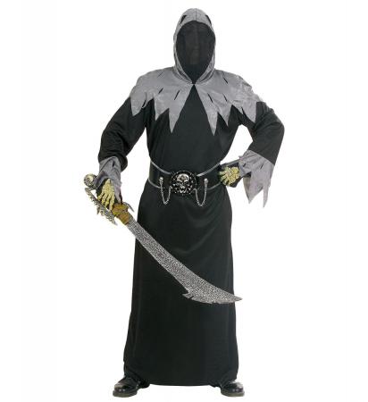 Skull Warlord Robe mit Kapuze und Maske unsichtbares Gesicht, Gürtel mit Schnalle & Totenschädel & Ketten