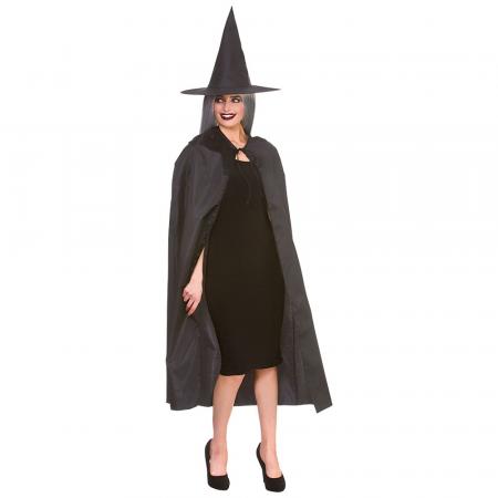 Hexen Umhang mit Hut schwarz 125cm