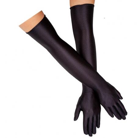 Satin schwarze Ellbogen Handschuhe 50cm