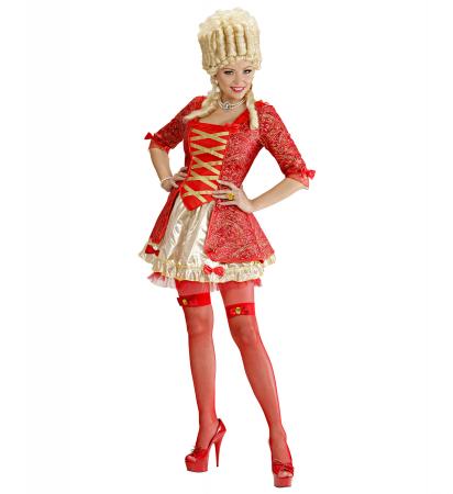 Rote Barock Königin mit Kleid, Unterrock, Netzstrümpfe