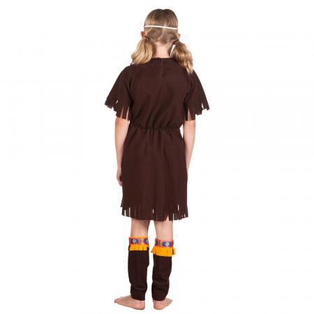 Indianer Mädchenkostüm S 4-6 Jahre mit  Stirnband, Kleid mit Schürze, Beinschienen