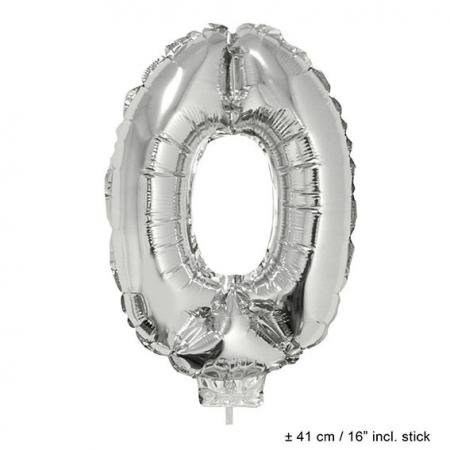 Folienballon Zahlenballon Zahl 0 in Silber 41cm