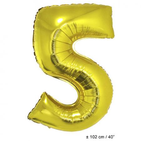 Folienballon Zahlenballon Zahl 5 in Gold 102cm