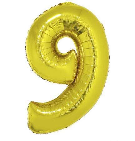Folienballon Zahlenballon Zahl 9 in Gold 41cm