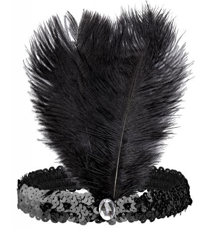 20er Schwarzes Stirnband aus Pailletten mit Juwel