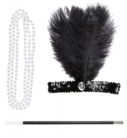 20er Charleston Set mit Stirnband, Perlenkette und Zigarettenhalter