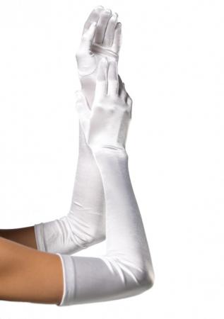 Satin Handschuhe extra lang Weiss
