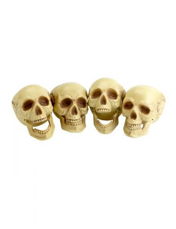 Totenschädel beweglich Hallowen-Dekoration 4er-Set 16cm beige