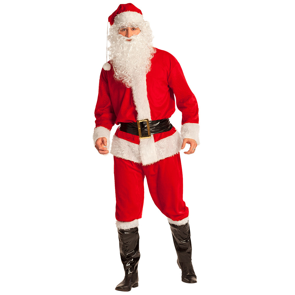 Herren Kostüm Weihnachtsmann Mantel aus Plüsch Mütze Gürtel Nikolaus